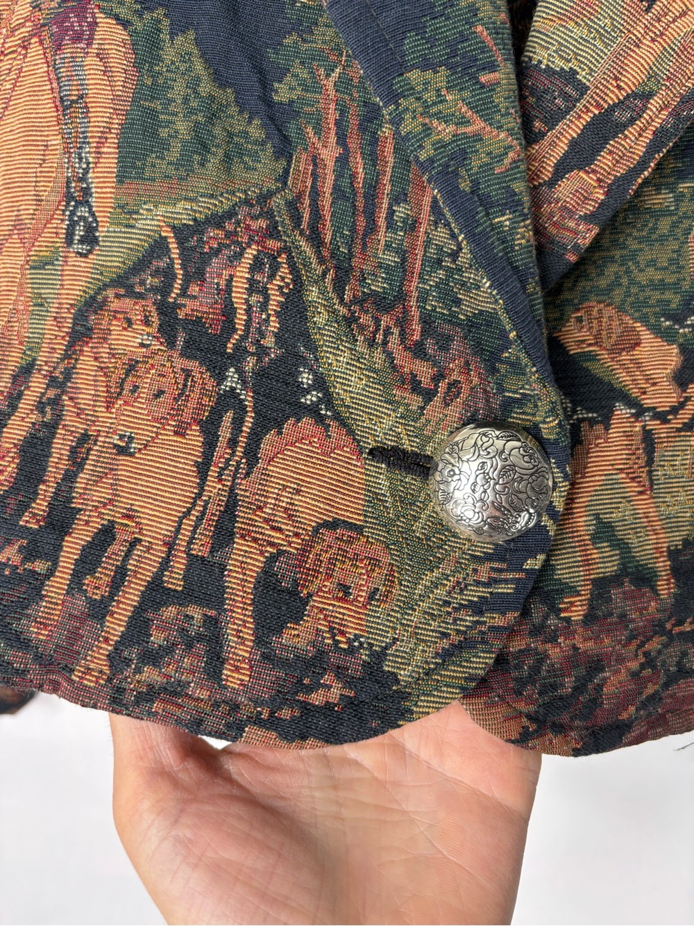 Wooded River Tapestry Equestrian Crop Blazer Horse Dog Size S Green Brown Idaho - Picture 3 of 6